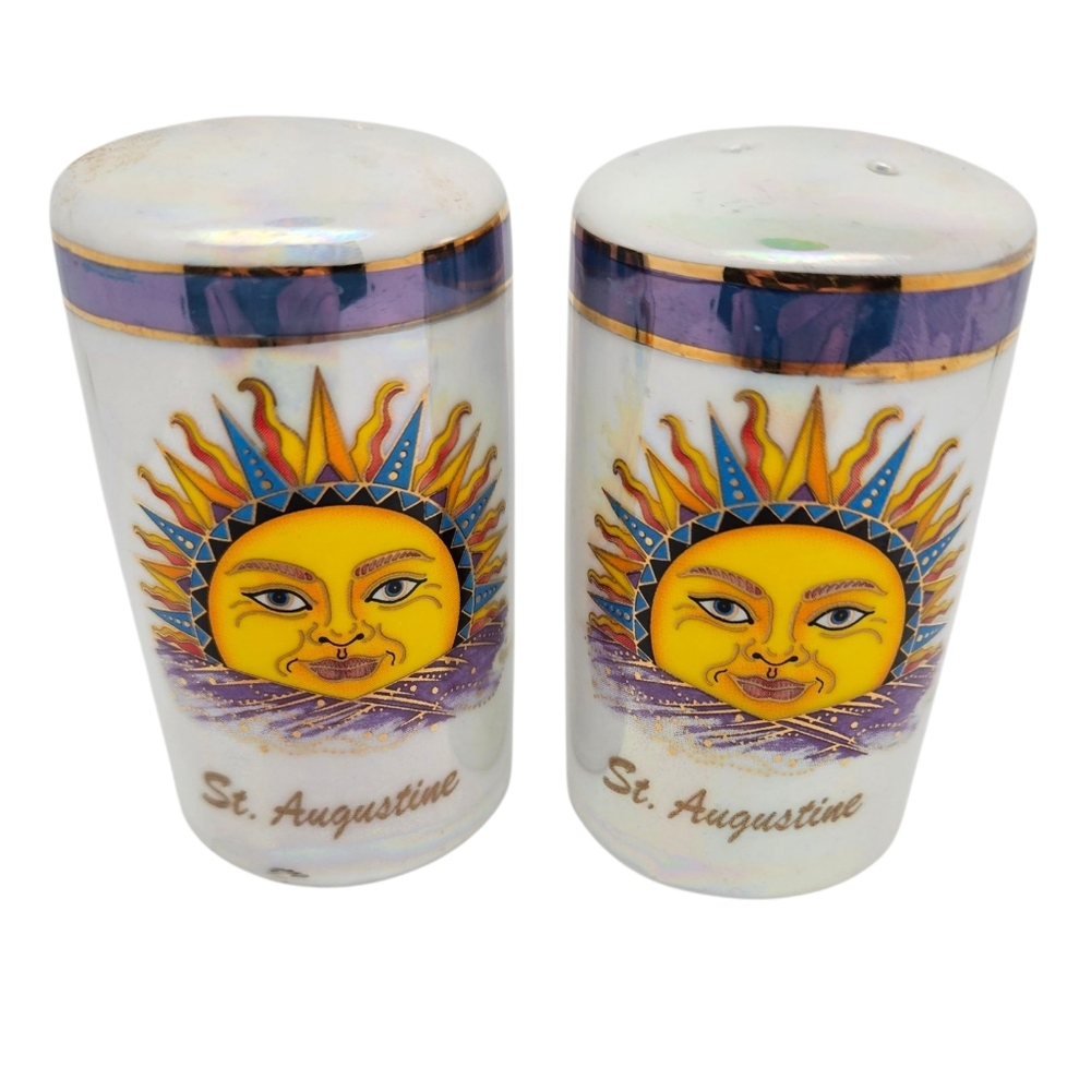 Pair of Souvenir St. Augustine Sun Designed Salt and Pepper Shakers